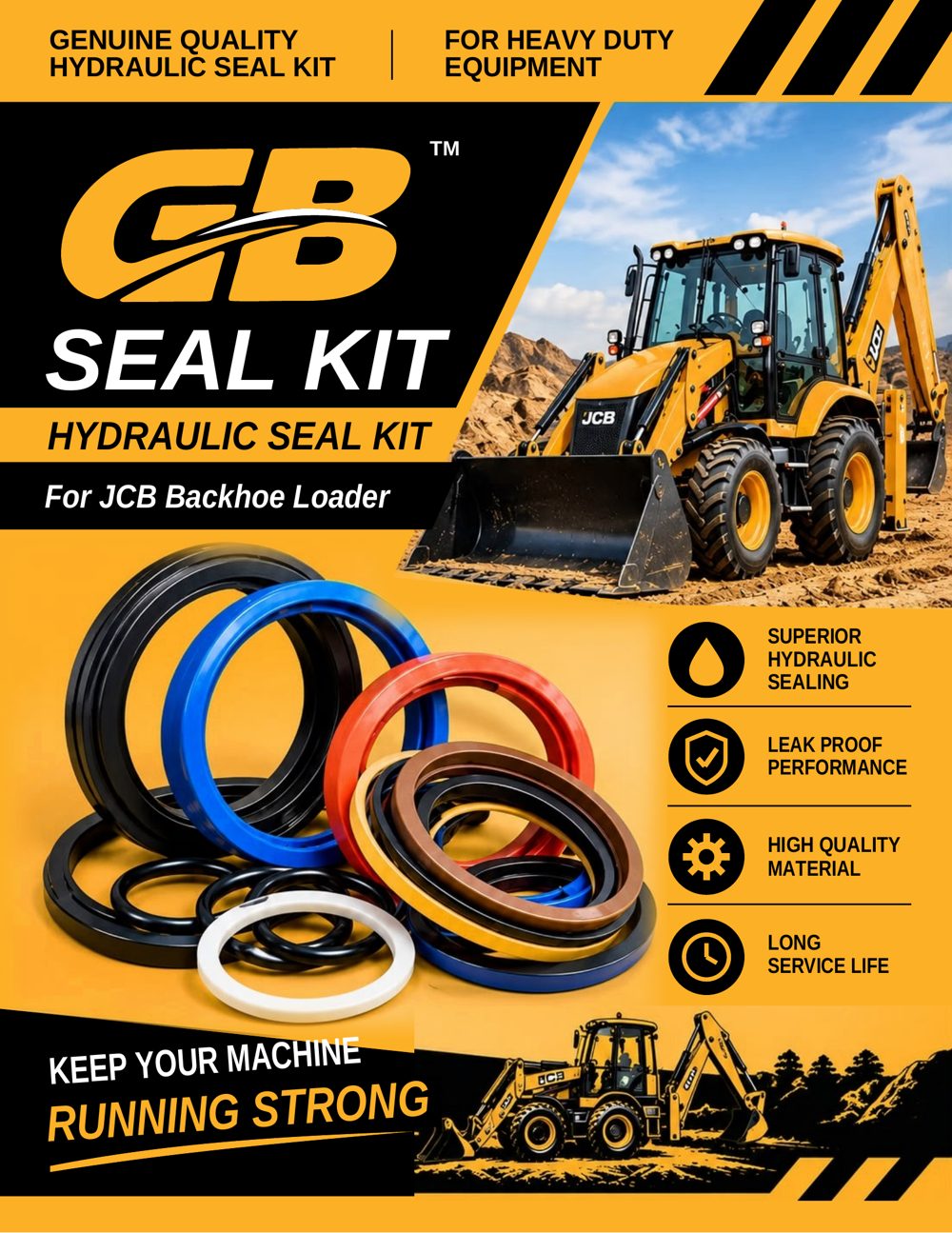 GB Hydraulic Seal Kit pack, front: For JCB Backhoe Loader